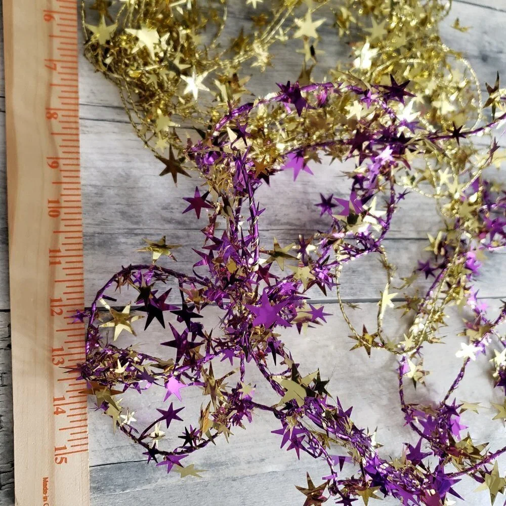 Wired Star (in gold and purple) and Heart (iridescent white) Garland